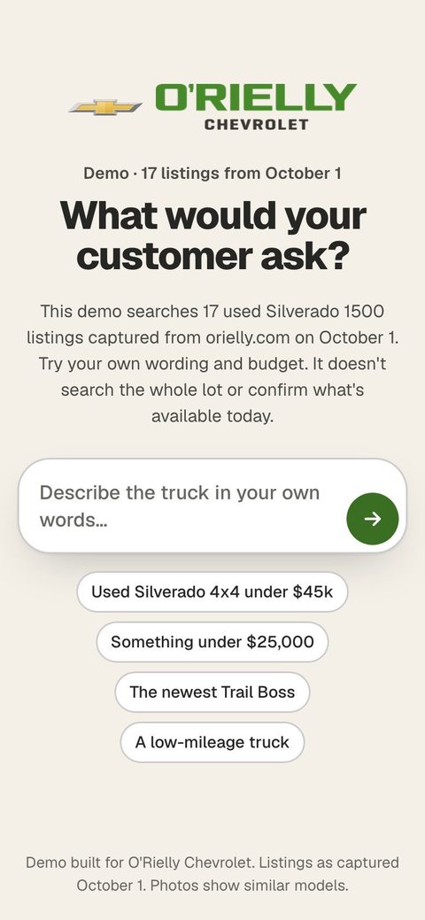 Truck search on a phone